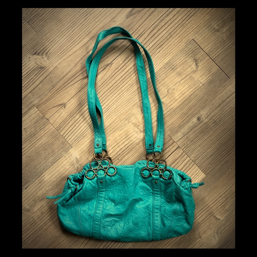 Vintage Armani Exchange Teal Leather Boho Shoulder Bag EUC